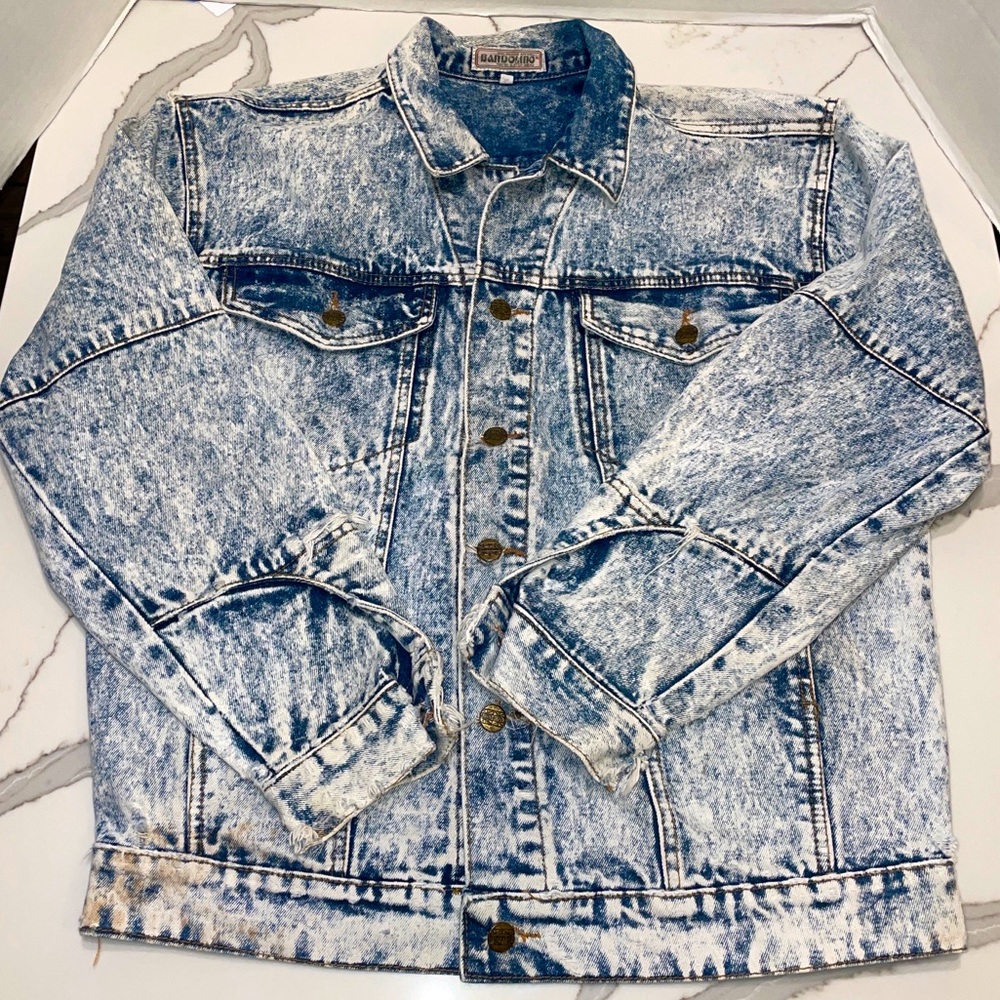 Vintage Bandolino Men’s Size Large Distressed Acid Wash Jean Jacket